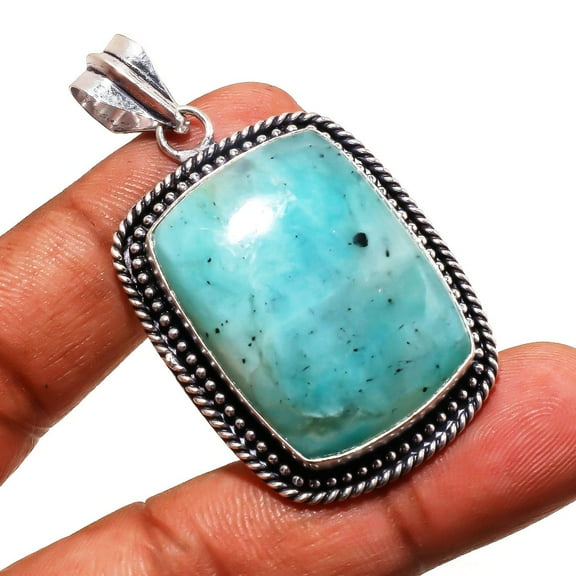 Amazonite Gemstone Handmade Ethnic Anniversary Gift Pendant Jewelry 2.2" SA 510