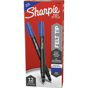 Water-Resistant Ink Plastic Point Pen, Stick, Fine 0.4 Mm, Blue Ink, Black/Gray/Blue Barrel, Dozen