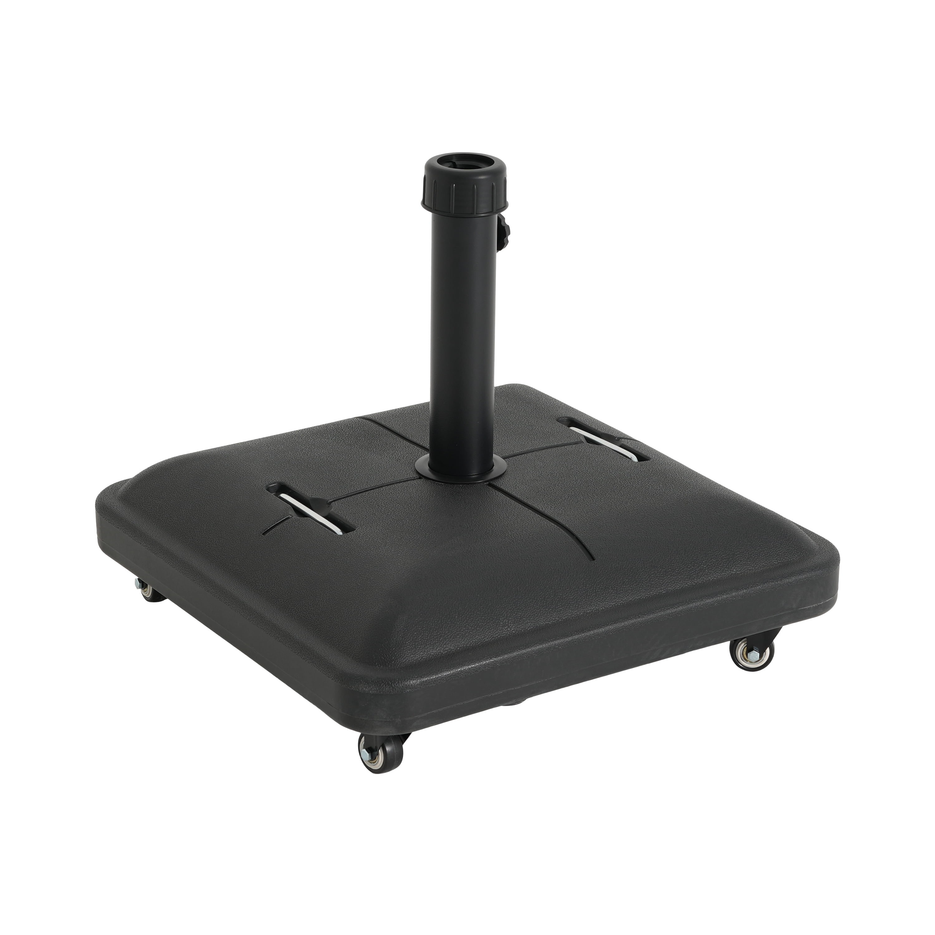 Umbrella Base 90 Pound Square with Concrete Fill and Resin Shell, Heavy Duty Patio Umbrella Stand with Wheels for Outdoor Shade, Black