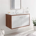 thumbnail image 1 of Pemberly Row 36" Modern Plastic Wall-Mount Bathroom Vanity in Walnut/White, 1 of 9