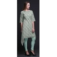 thumbnail image 4 of Bimba Green Ranunculus & Daffodils Floral Printed Asymmetrical Kurti Tops For Women Indian Summer Dress Tunic XSmall, 4 of 6