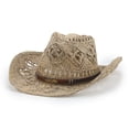 thumbnail image 4 of Sombrero de paja de malangrass con ala tejida a mano para primavera y verano, sombrero de vaquero de estilo étnico hueco tejido en stock, sombrero tibetano transfronterizo, 4 of 6