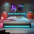 thumbnail image 2 of Upholstered Platform Bed with LED Light, Multi-Functional Headboard with USB Charging and Storage Shelves, Wood Bed Frame with Hydraulic Storage System, Lift up Storage Bed for Bedroom Dorm, 2 of 7