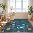 thumbnail image 3 of Design&I 3'x5' Ultra Soft Throw Mat, Motif Nautical Wave Starfish Border Coral Reef Seashell Ocean Turtle Refined None Fluffy Washable Easy Care Indoor rug for Bedside Hallway, 3 of 7