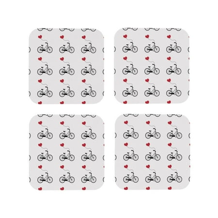 

Leather Coasters Set of 4 - Bike Pattern heart Lightweight Non-Slip Drink Coasters for Desk Anti-Scalding Desk Cup Coasters for Office Table Decor Square