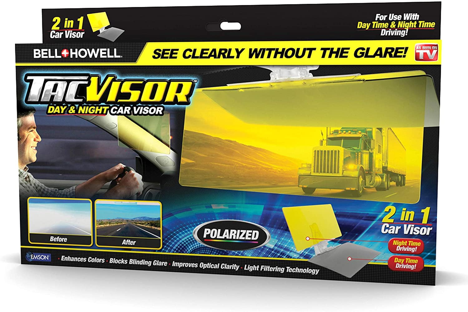 Tac Visor Day/Night Anti Glare Visor Driving HD Vision Car Glasses Anti-Glare 