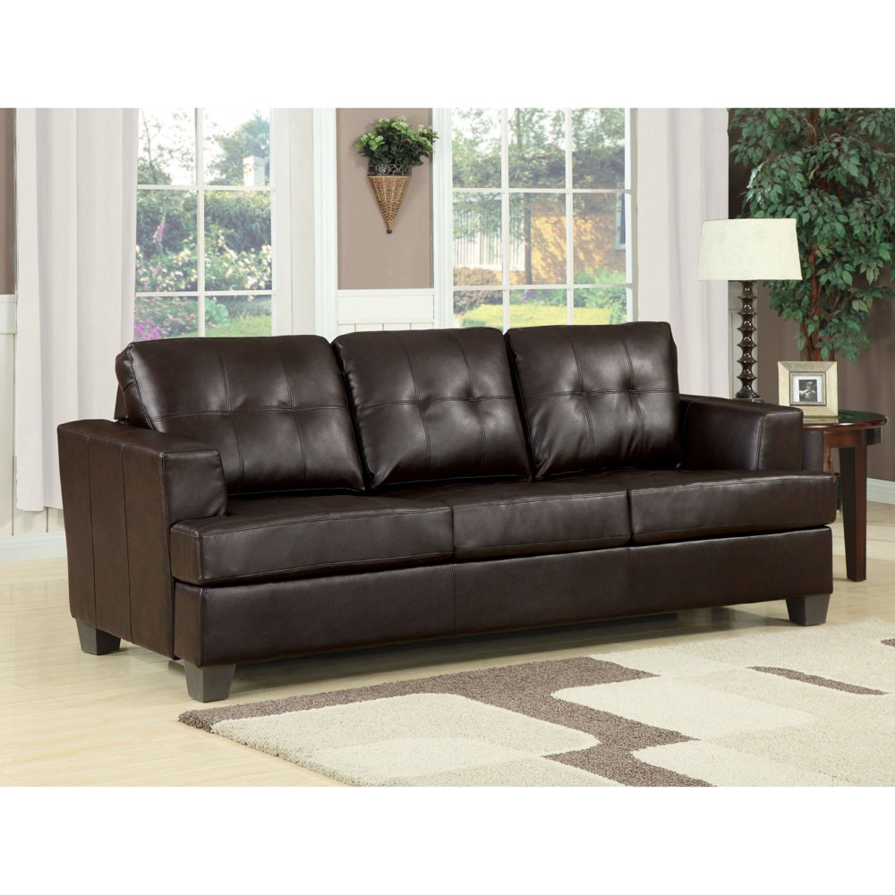 ACME Platinum Tufted Sofa Bed in Leather, Brown