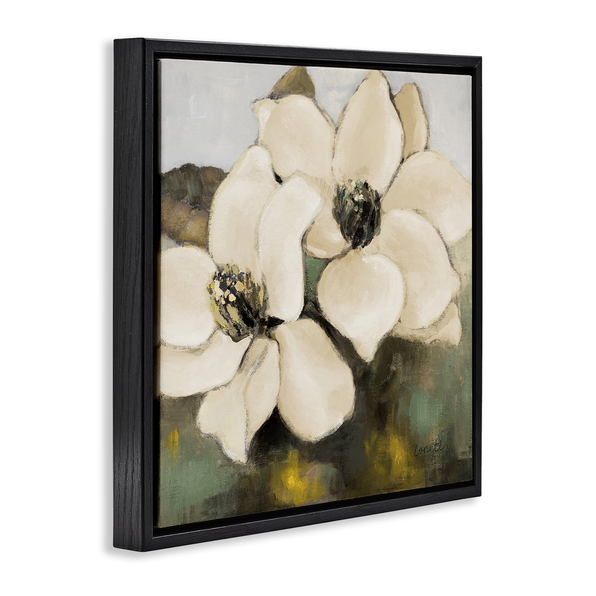 Stupell Industries Magnolia Blossom Duo Botanical & Floral Painting Black Floater Framed Canvas Art Print Wall Art, 18 x 18