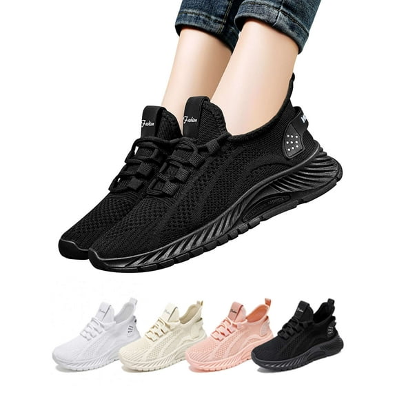 Luxtrada Women's Walking Shoes Cushion Running Tennis Shoes Non-Slip Comfortable Breathable Workout Gym Sports Athletic Fashion Sneakers (Black,US 6-7)