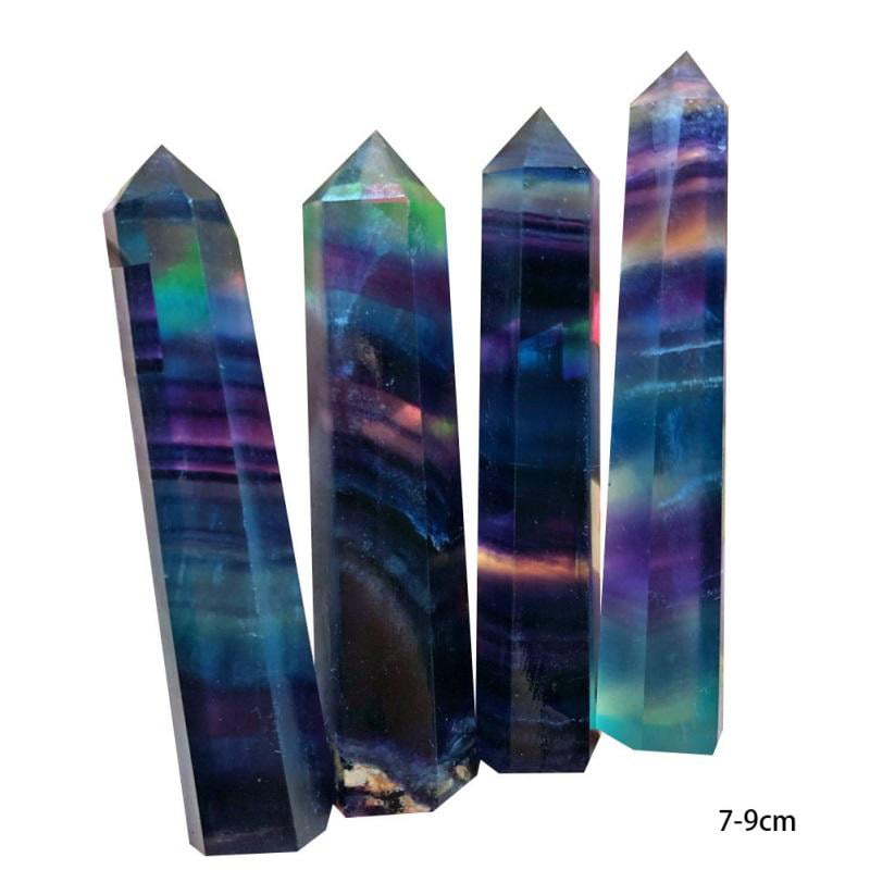 1X Natural Hexagonal Crystal Quartz Healing Fluorite Wand Stone Colourful Gem DS 