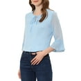 thumbnail image 4 of INSPIRAR CHIC Blusas de Chiffon con Mangas de 3/4 y Volantes, Cuello con Lazo, Color Azul Claro, Talla S, 4 of 5
