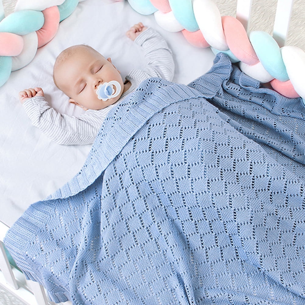 Green mimixiong 100% Cotton Knitted Cellular Baby Blanket for Boy Girls