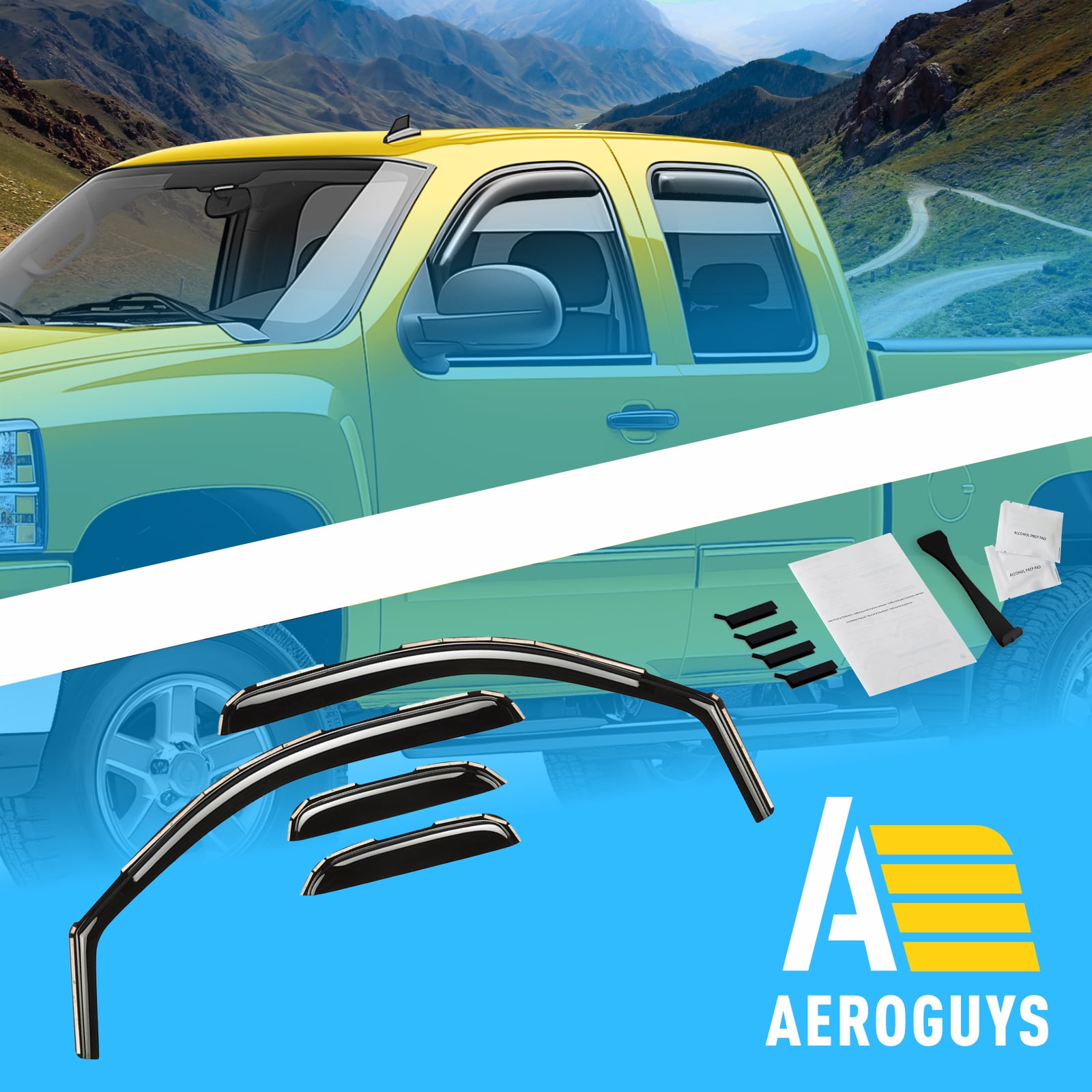 AEROGUYS In-Channel Window Deflectors Extra Durable Window Visors Rain Guards Fit for Chevrolet (Chevy) Silverado 1500 2007-2013 Extended Cab,Sun Visors,Wind Vent Visors,Truck Accessories -4pcsAG0013
