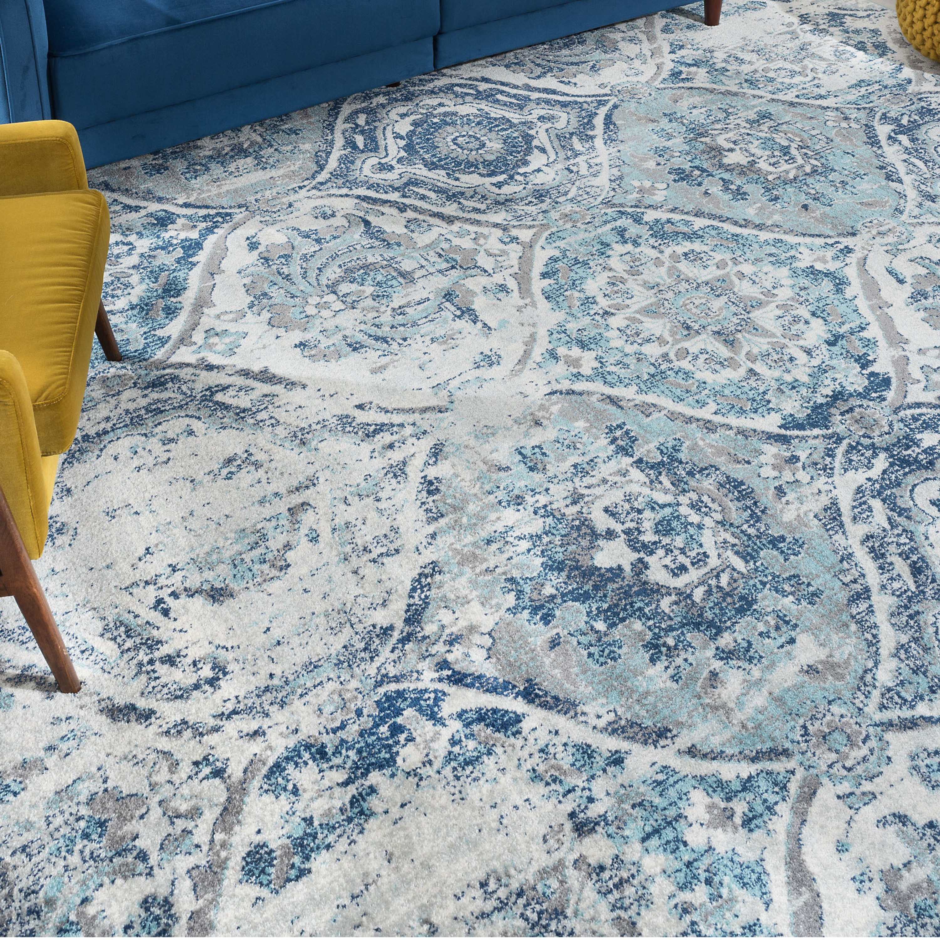Transitional 9x12 Area Rug (8'9'' x 12'3'') Geometric Blue, Navy Living Room Easy to Clean