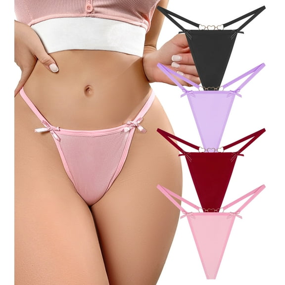 4 Pack G-String Thongs for Women Sexy Underwear No Show Cheeky T-Back Bikini Panties