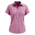 thumbnail image 7 of MYAOYI Womens Tops Gingham Checkered Short Sleeve Shirts, Button Down with Pockets, 7 of 7