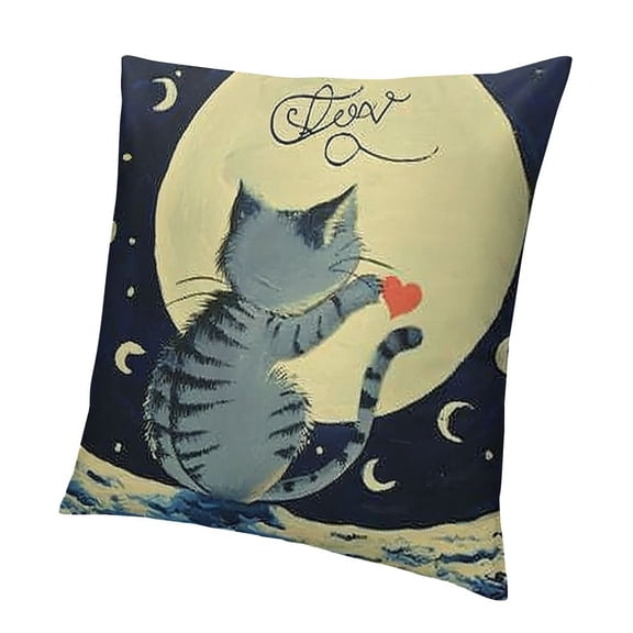 BANET Throw Pillow Cover Sleepy Animal Cat I Love You to The Moon Back Quote Letter Doddle Decor Lumbar Pillow Case Cushion for Sofa Couch Bed Standard Queen White
