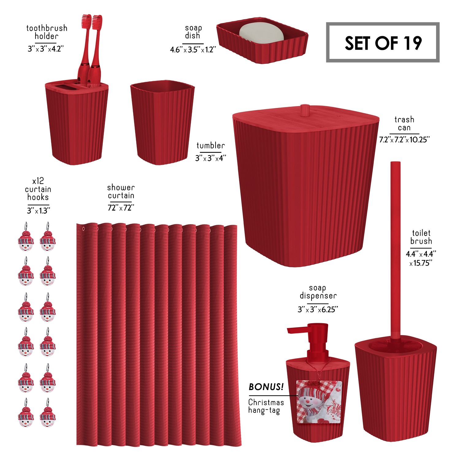 Hearth & Harbor 20 Piece Bamboo Bathroom Sets, Christmas Bathroom Accessories Set with Shower Curtain
