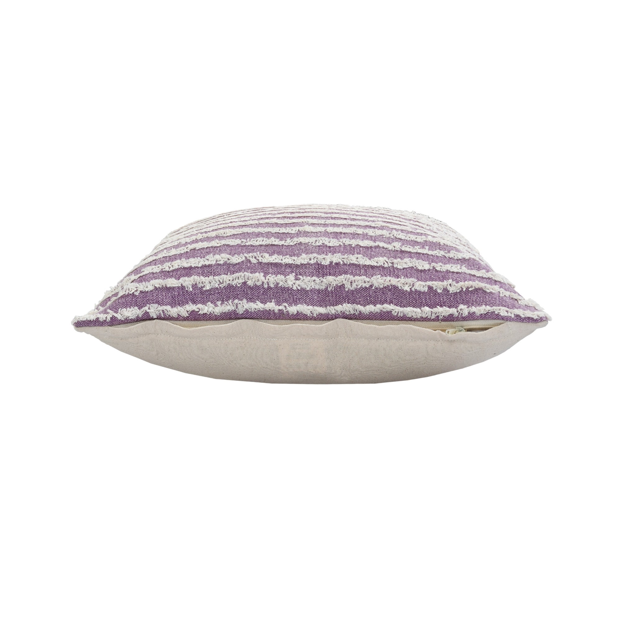 Laddha Home Designs Hand-Stitched Striped Cotton Throw Pillow Cover - 20" - Purple and White
