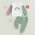 thumbnail image 3 of Gupgi 2Pcs Baby Boy Girl Fall Winter Clothes Rainbow Color Block Crewneck Sweatshirt Tops Solid Pants 0-3 Years, 3 of 9
