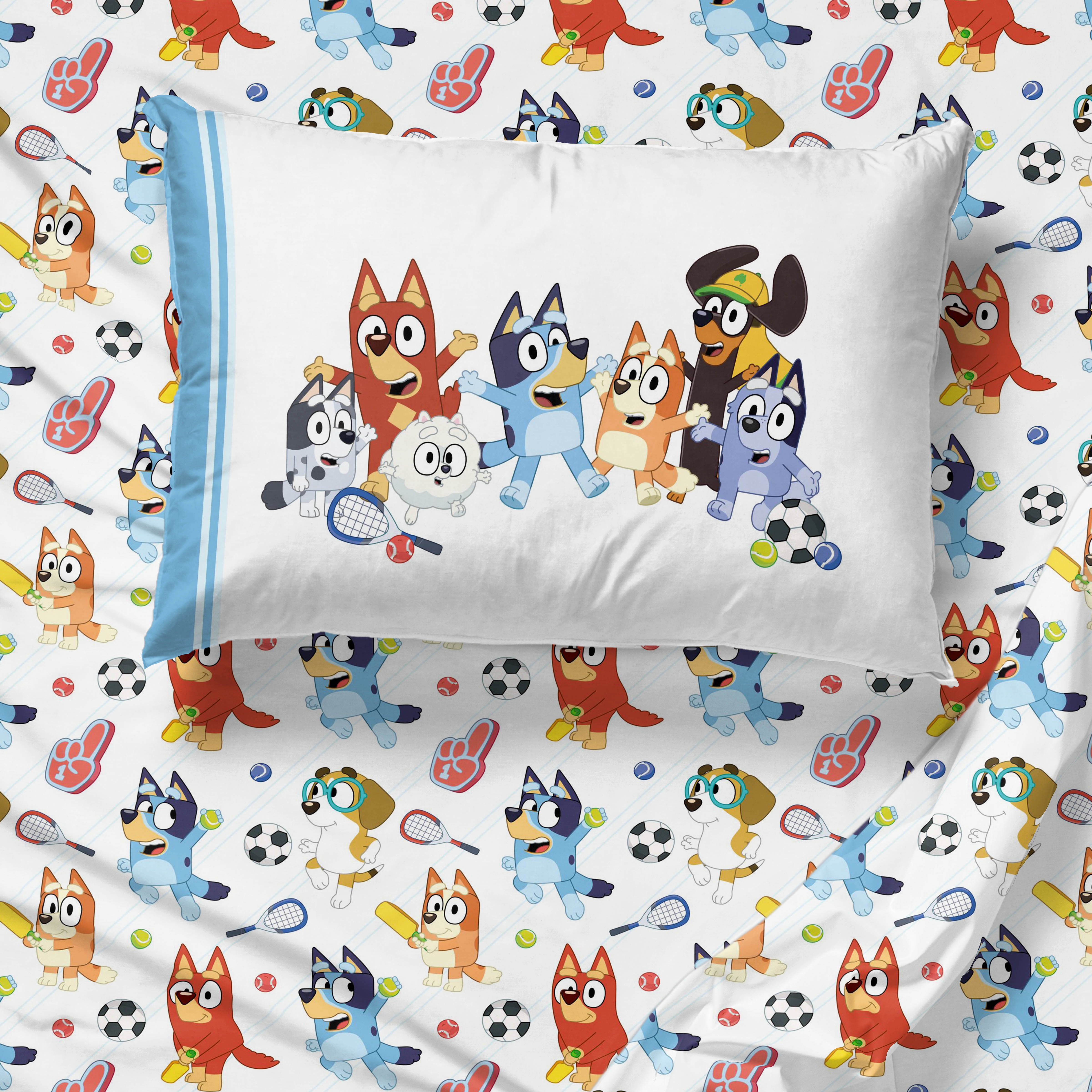 BBC Studio Bluey Lets Play Sports 5 Piece Twin Size Kids Comforter Set with Sham - Sports Bedding for Kids Bedroom