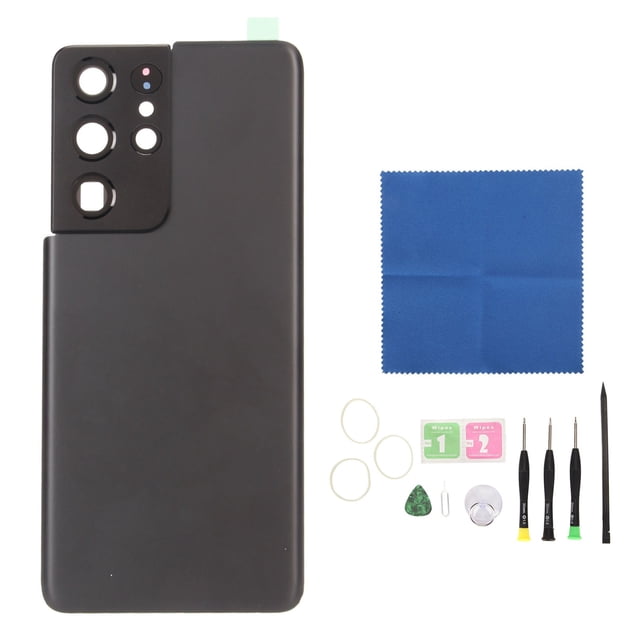 Reemplazo de la cubierta trasera de vidrio con lente de cámara preinstalada y piezas de cinta de repuesto para Galaxy S21 Ultra Black