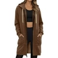 thumbnail image 2 of Lumtrix Long Hoodies for Women Zip Up Fleece Oversized Long Sleeve Sweatshirts Fall Winter Warm Hoodie Dress with Pockets Brown XL, 2 of 6