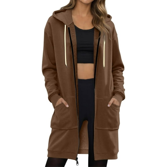 Lumtrix Wateresty Hoodies Forcipower Long Hoodie, 2025 New Women's Zip-Up Fleece Jacket, Lightweight Warm Casual Sweatshirt Brown 2XL