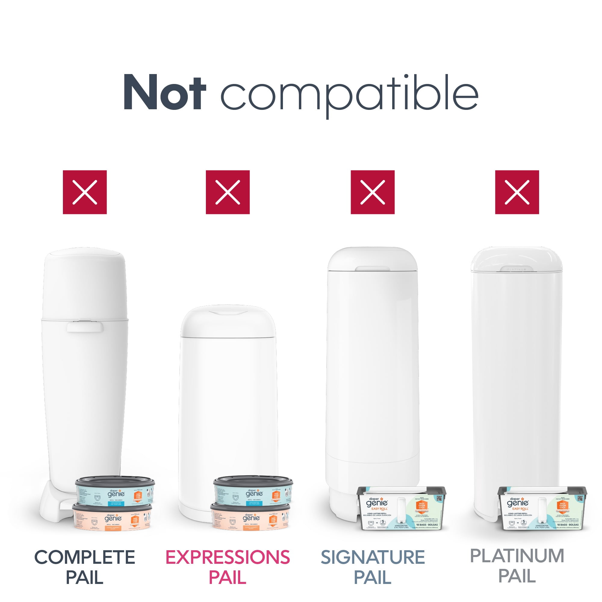 Jumbo Square Refill Bags For Diaper Genie Compact & Select Pails | 3 Pack Holds Up To 810 Newborn Diapers