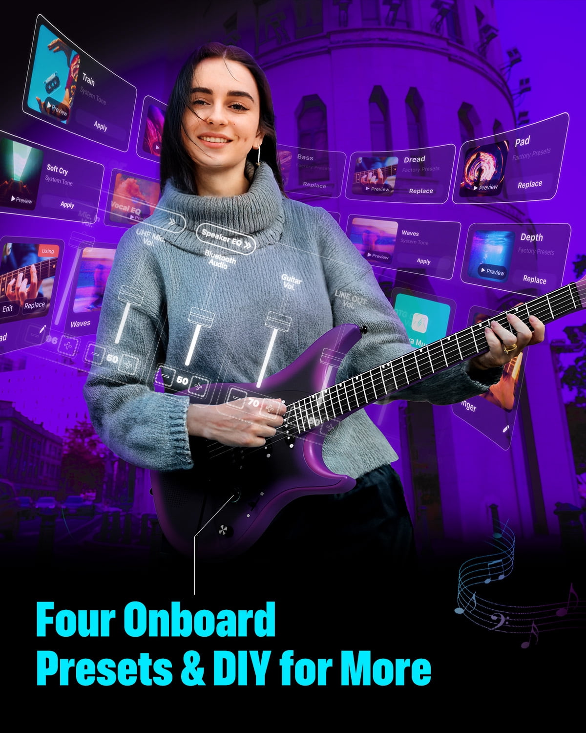Enya Electric Guitar Inspire 39" Smart Electric Carbon Fiber Guitarra with 15W Wireless Speaker, 20 Distinct Tones, Onboard Presets, Charging Cable, Adjusting Wrench, and Gig Bag