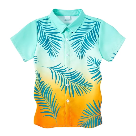 GUNIA Boys Hawaiian Shirt Short Sleeve Casual Button Down Kids Beach Vacation Shirts Tropical Summer Tops 4-14 Years Blue
