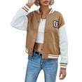 Womens Varsity Jacket Baseball Uniform Casual Long Sleeve Sport Bomber