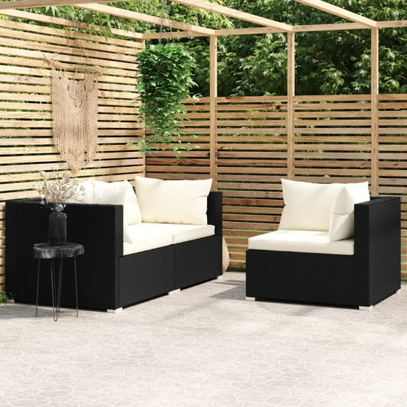 vidaXL 3 Piece Patio Lounge Set with Cushions Black Poly Rattan, 317494