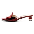 thumbnail image 3 of FSJ Women Sexy Crystal Low Chunky Block Heel Backless Sandals Comfortable Mules Square Open Toe Heeled Slip On Slippers Shoes Size 5 Red, 3 of 4