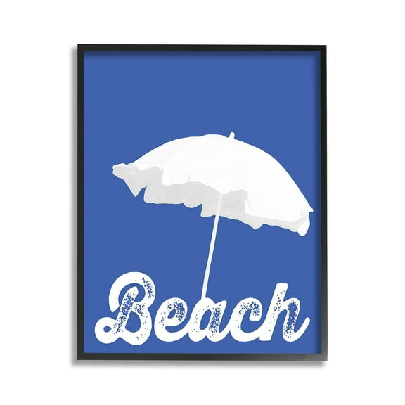 Stupell Industries Vintage Beach Umbrella Nature Painting Black Framed Art Print Wall Art, 11 x 14