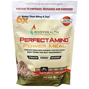 BodyHealth PerfectAmino Complete Power Meal Replacement Shake (Natural Flavor, Pouch, 20 Servings), Organic Protein Powder Drink w/MCT Oil, Probiotics, Vegan, High Nutrition, for Weight Loss Diet
