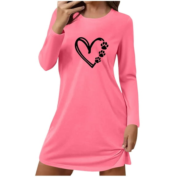 Dxzfnsa Women's 2025 Fall Sweater Dress Winter Long Sleeve Love Prints Button Elegant Work Formal Cocktail Party Mini Dresses(Hot Pink,S-2XL)