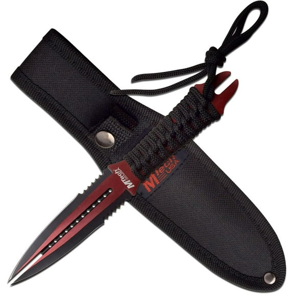 MTech USA Fixed Blade Tactical Knife, 8.5-Inch, Double-Edged Red Handle