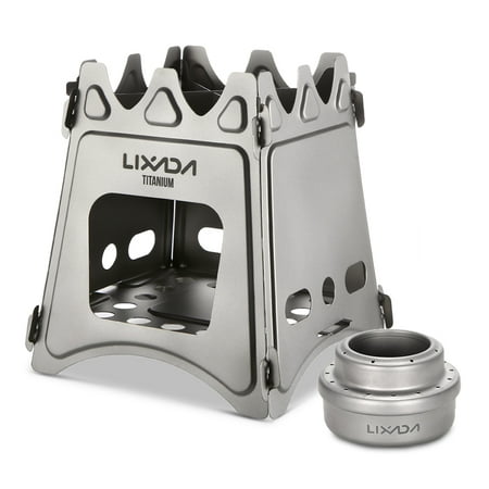 Lixada Compact Folding Titanium Wood Stove with Mini Alcohol Stove for Outdoor Camping Cooking