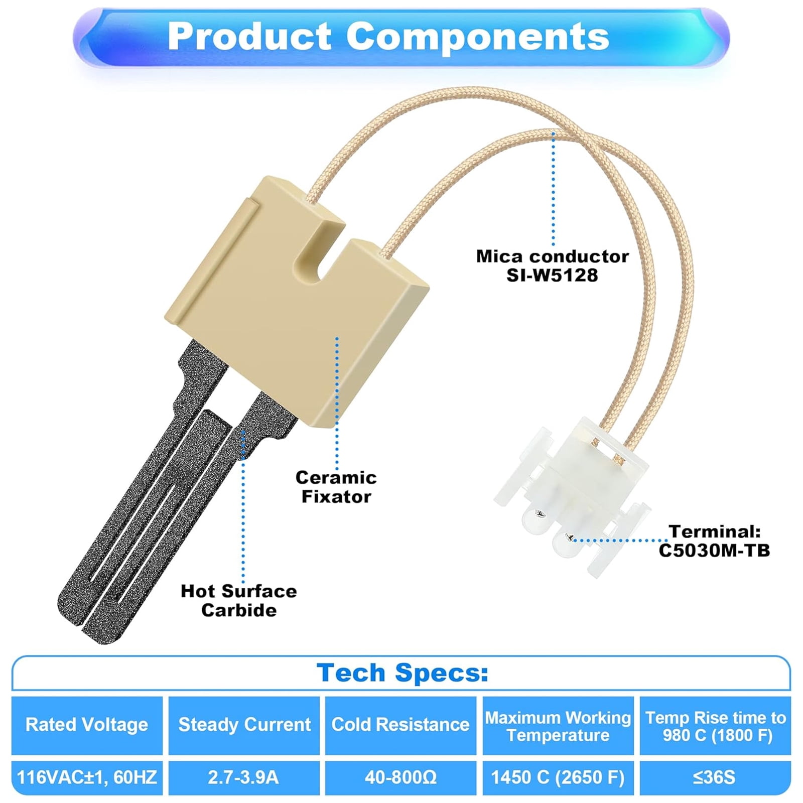 High Temperatures Ceramic Wire Nut Suitable Oven Igniters 62 22868 93 Direct Replacement Oven Igniting Component