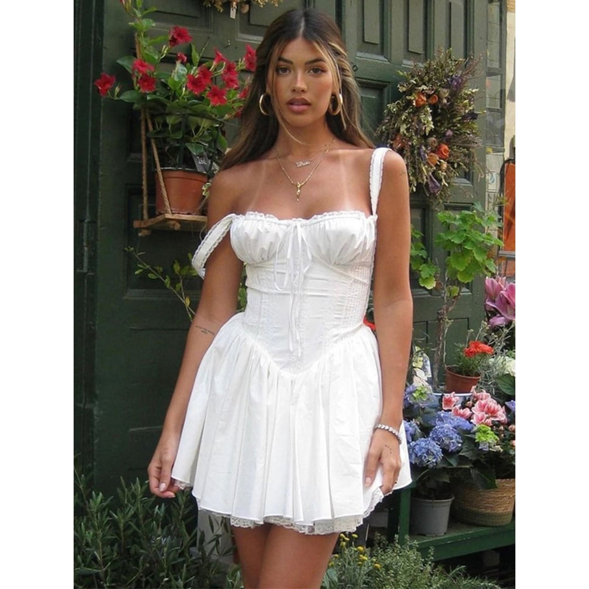 sachin and babi light blue dress Flower Print Corset Dress For Women Lace Trim Square Collar Spaghetti Strap  Sleeveless Mini Dress Y2k Lace up Holiday Party Dres FJH