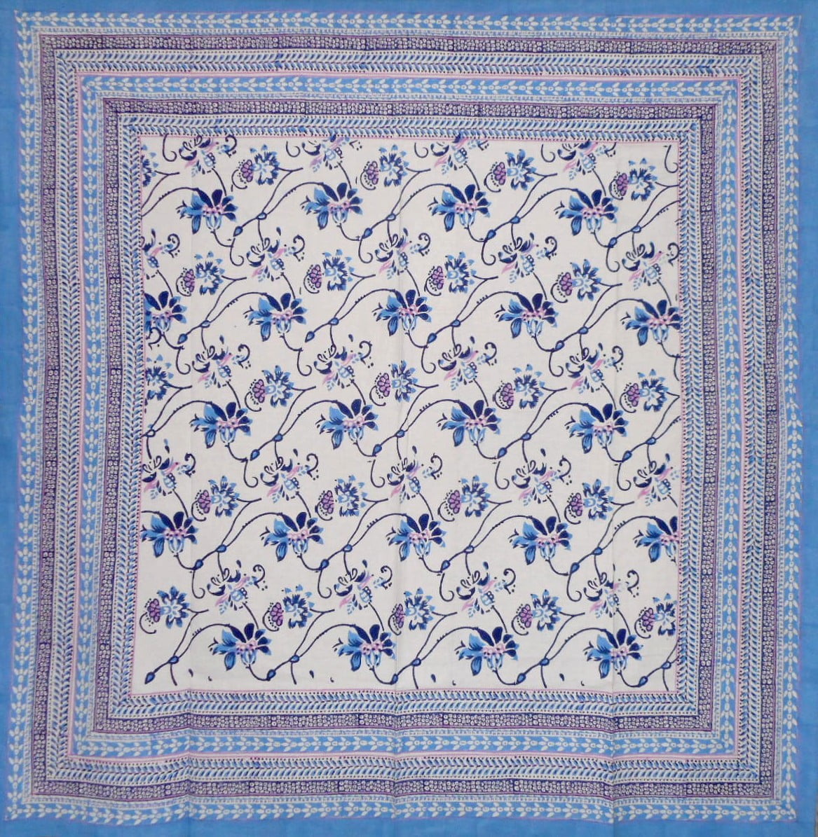 Rajasthan Block Print Square Cotton Tablecloth 60/" x 60/" Blue