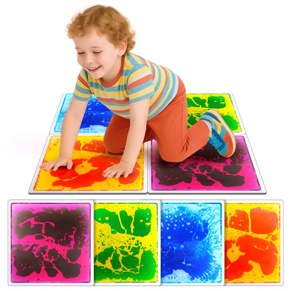 Sensory Floor Tiles for Kids Toddlers: 12"x12" Liquid Sensory Mats Puzzle Pads, Colorful Autism Sensory Play Mat for Dancing Stepping Lava Tile Games