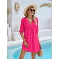 thumbnail image 4 of Women's Swimsuit Cover Up, V-Neck Button Down Beach Coverup for Swimsuit, Lightweight Bathing Suit Jacket for Beach, Pool Rose Red L, 4 of 8