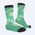 thumbnail image 2 of Four Seasons Universal Socks (2 Pairs) - Unisex Trendy Socks with Serene Green and Yellow Landscape Full Moon House & Flower Field Design, 2 of 5