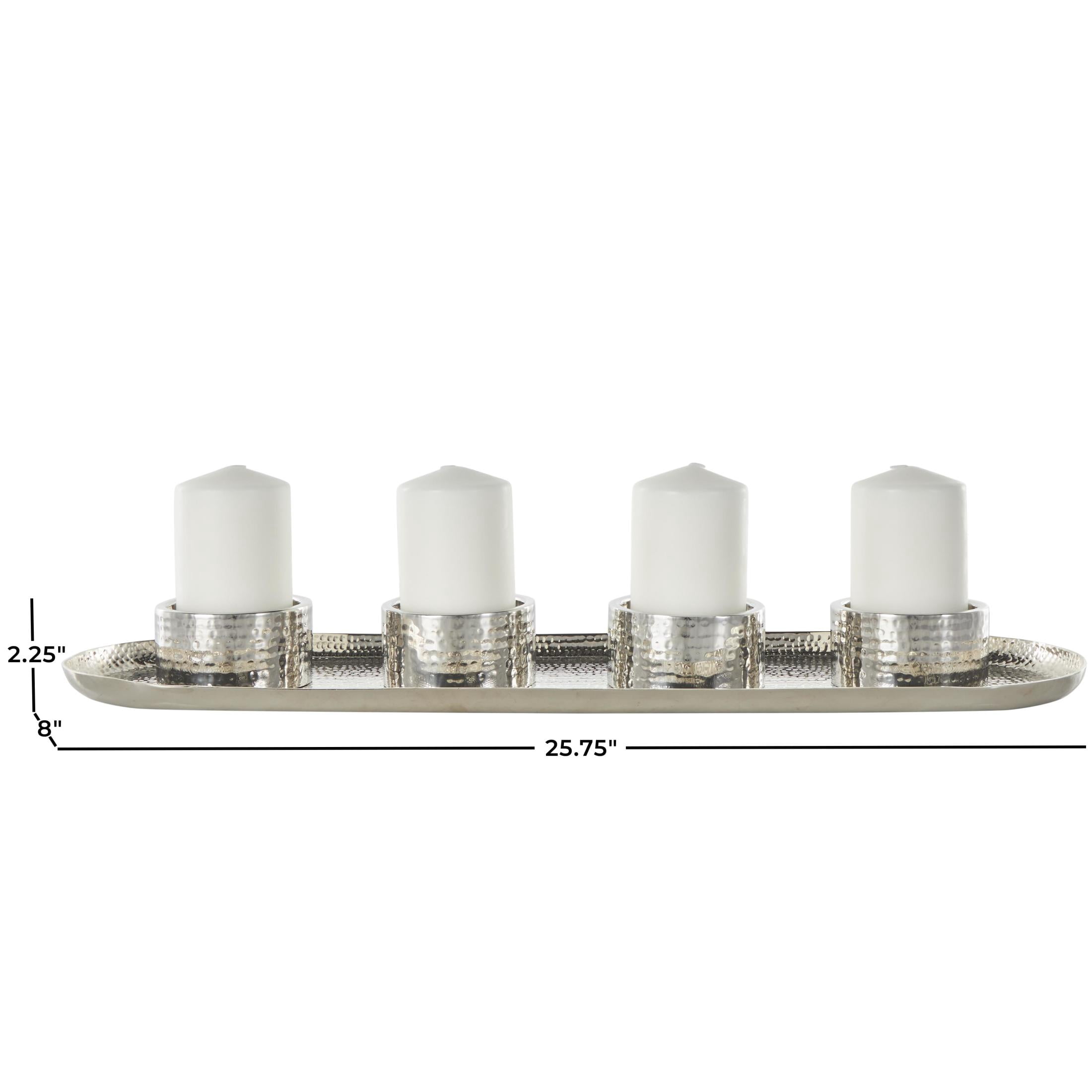 DecMode 4 Holder Silver Stainless Steel Metal Candelabra with Attached Tray