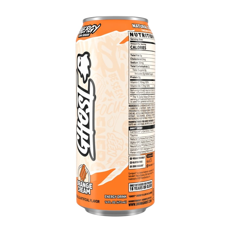 GHOST® ENERGY Zero Sugars Drink, Orange Cream Flavor, Natural Caffeine, 16  fl oz Can