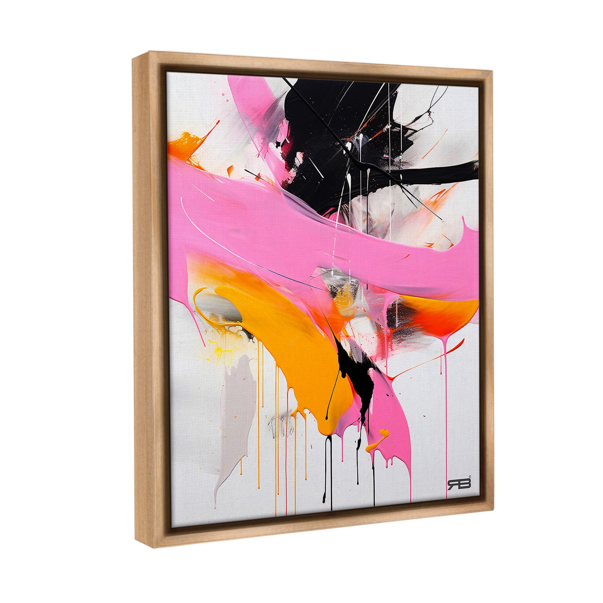 Stupell Industries Pink & Black Contemporary Abstract Painting Brown Floater Framed Canvas Art Print Wall Art, 25 x 31