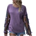 thumbnail image 2 of Abcnature Women Fashion Shirt Loose Butterfly Blouse O-Neck Net Yarn Splicing Top Plus Size Tops for Ladies Autumn Winter Casual Loose Tunic Blouse Purple XL, 2 of 4