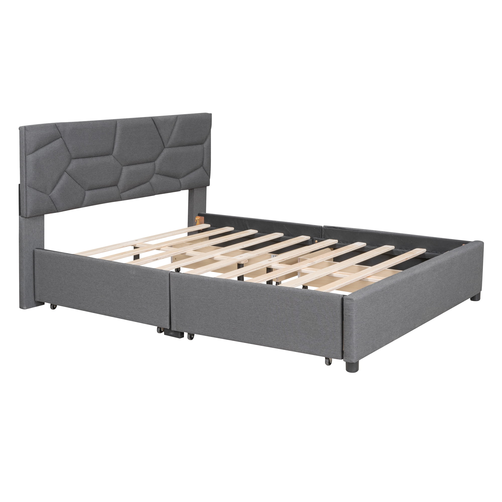 Full Size Storage Bed with 4 Drawers, BTMWAY Full Size Upholstered Platform  Bed with Headboard Brick Pattern for Bedroom, Contemporary Storage Full 